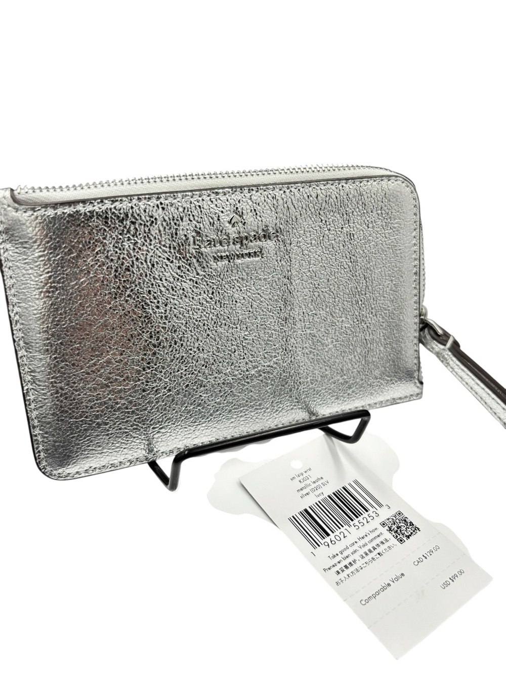 Kate Spade Lucy Metallic Silver Leather Zip Wristlet $99 NWT - Picture 3 of 5